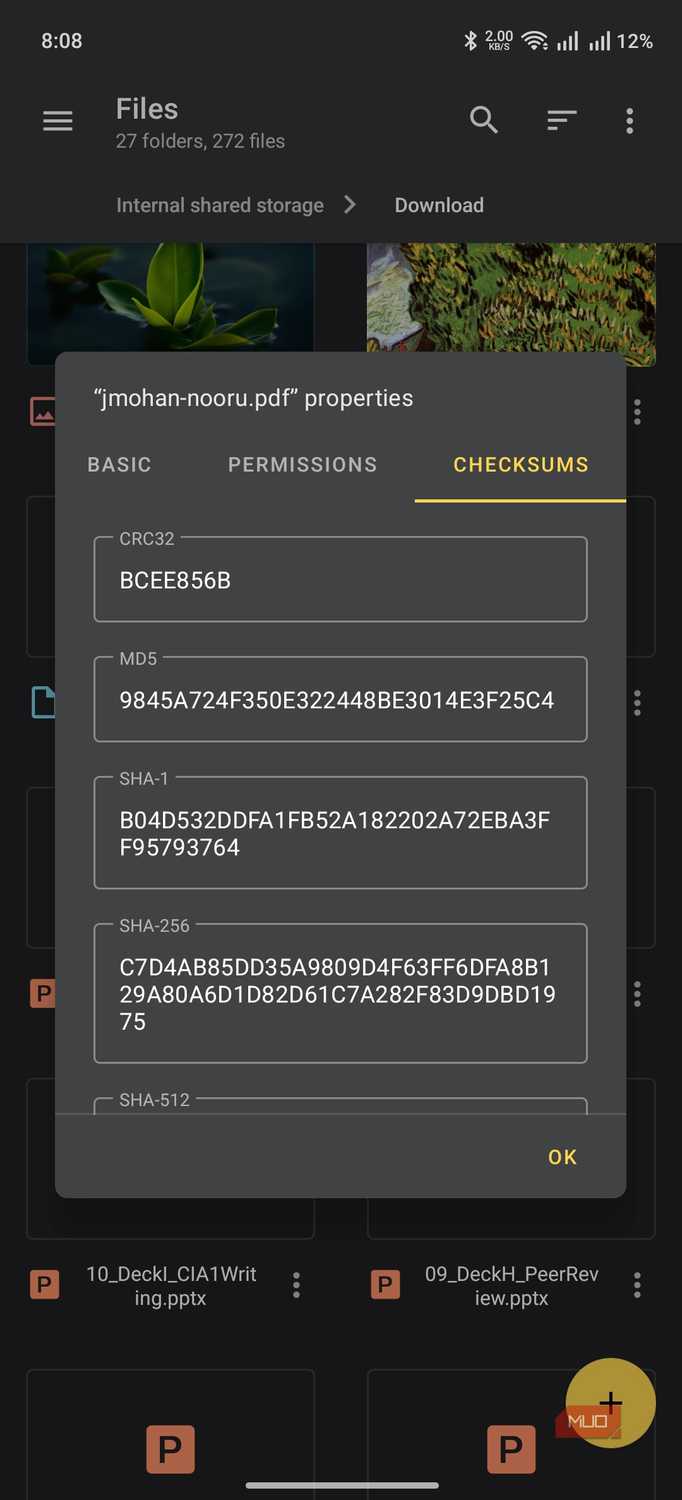 material files displaying the advanced view