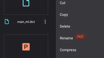 material files showing the contextual menu options