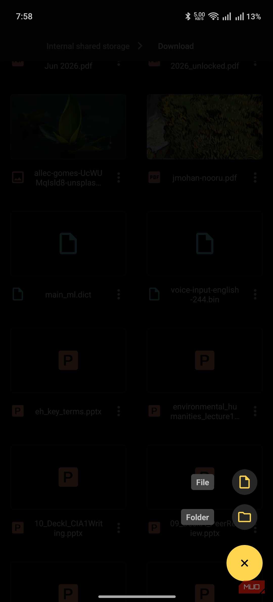 material files use an interface showing the option to create files and folders