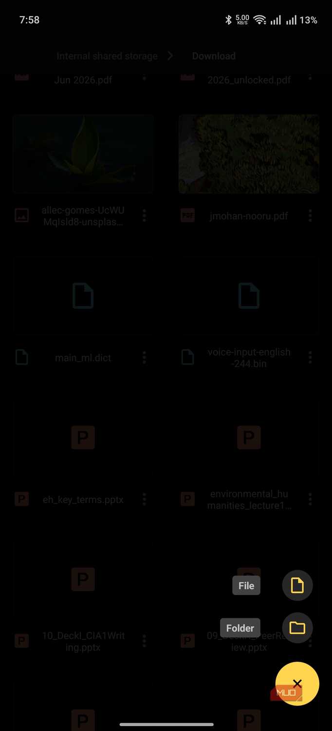 material files use an interface showing the option to create files and folders