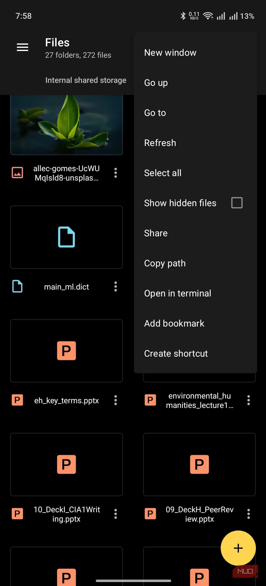 material files showing the folder management options
