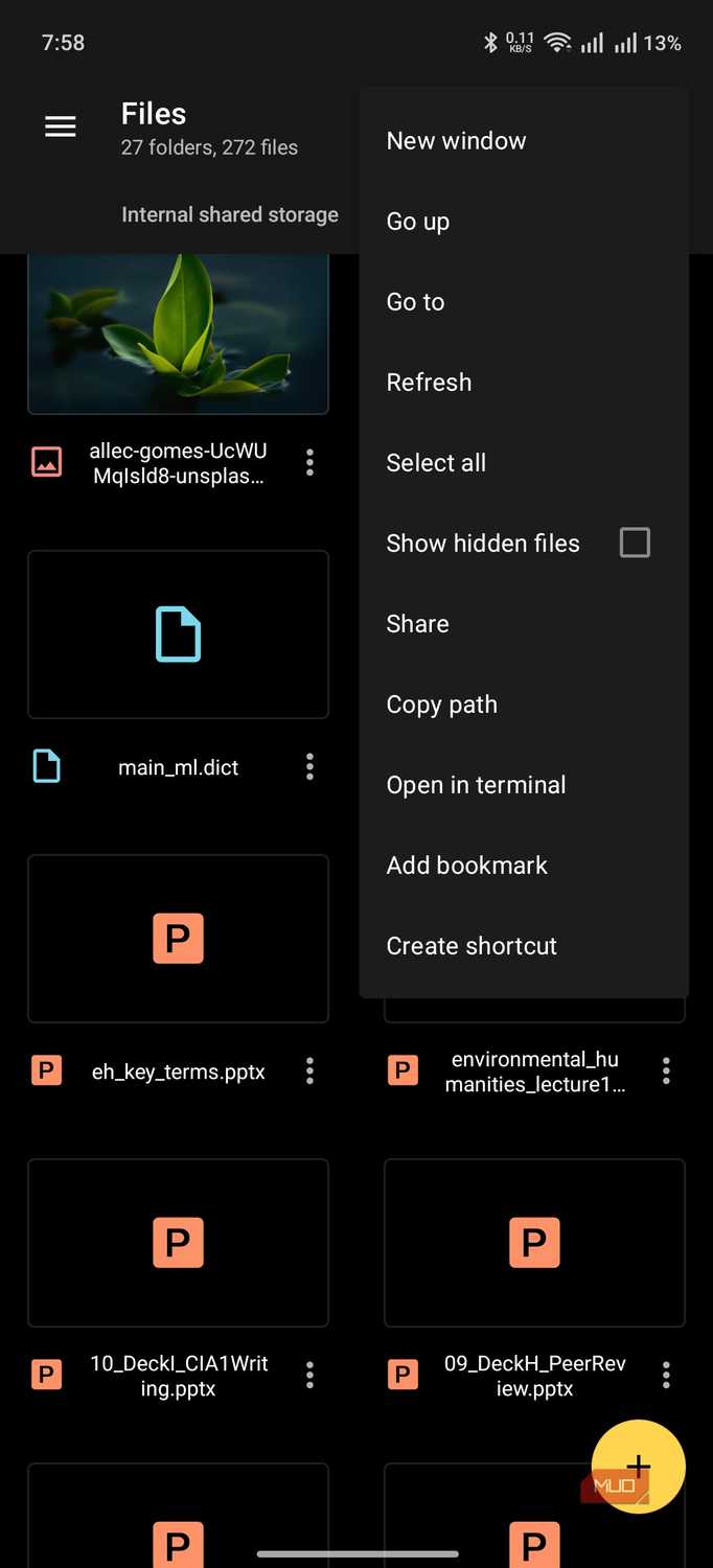 material files showing the folder management options