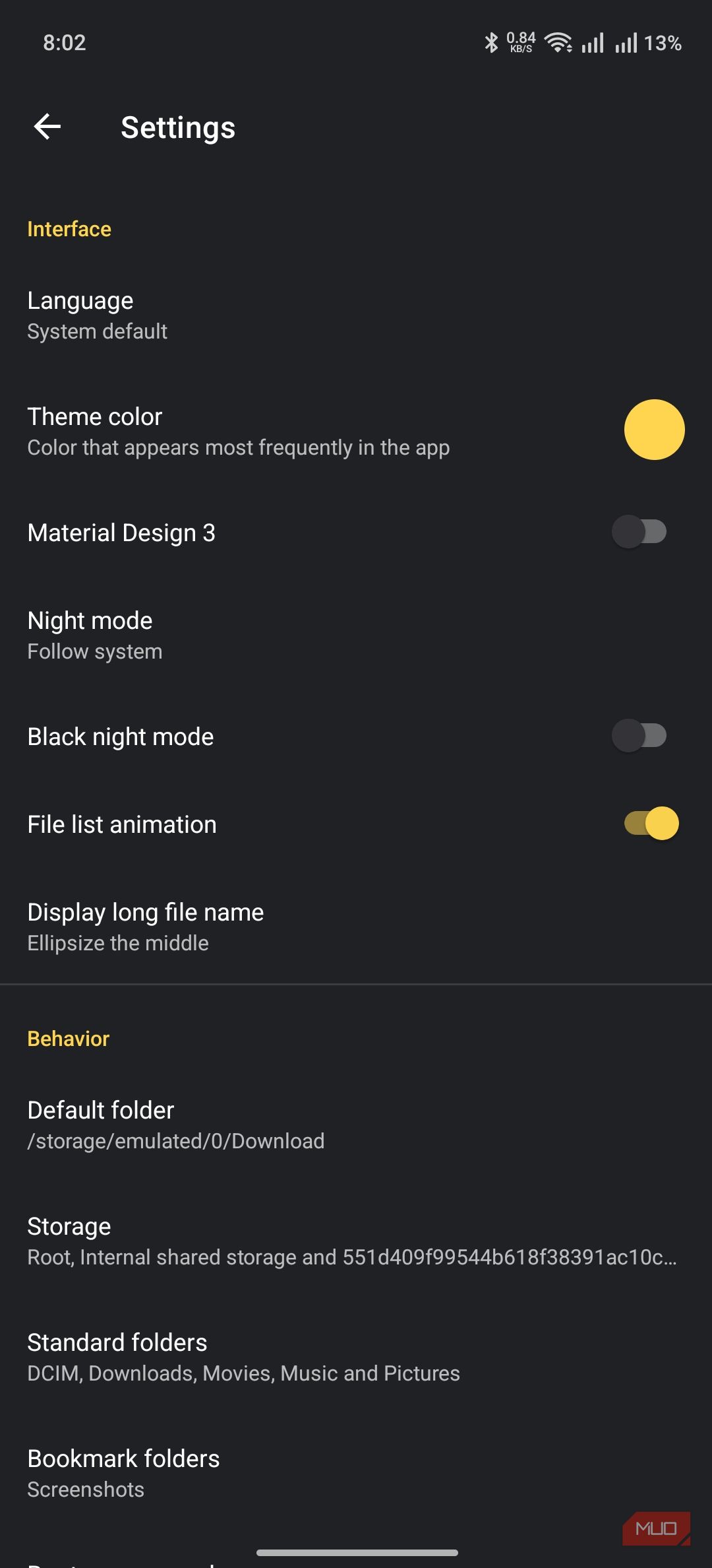 material files running the normal dark theme version