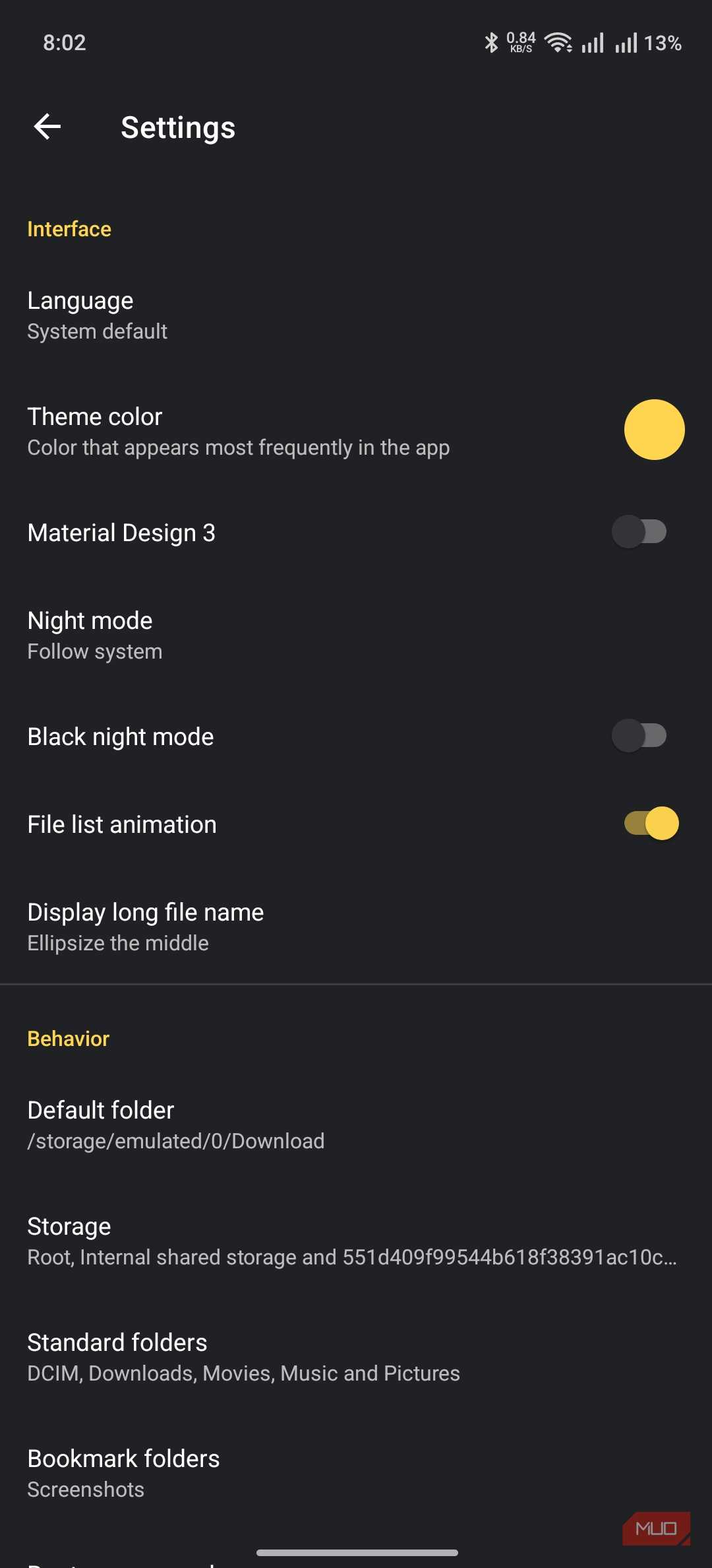 material files running the normal dark theme version