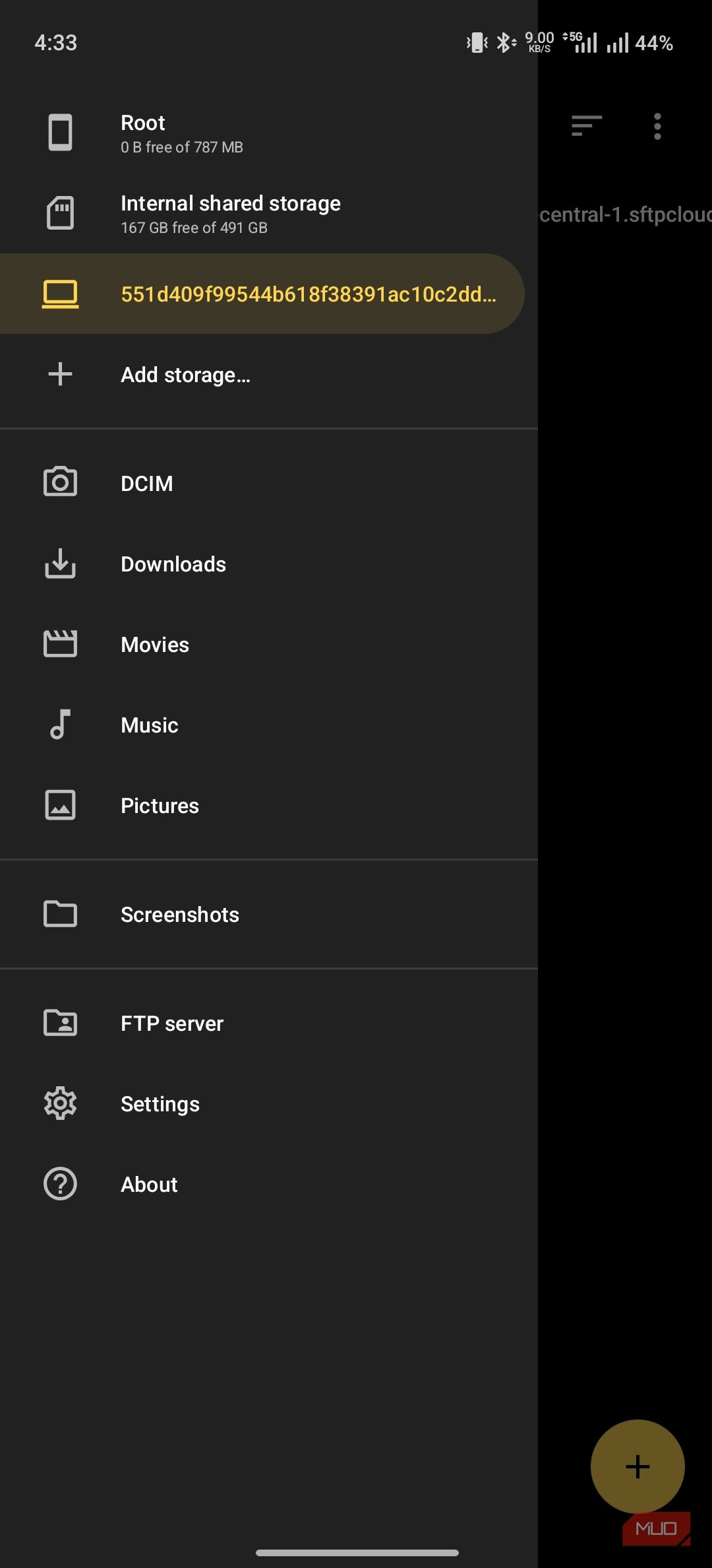 material files showing the remote server access option