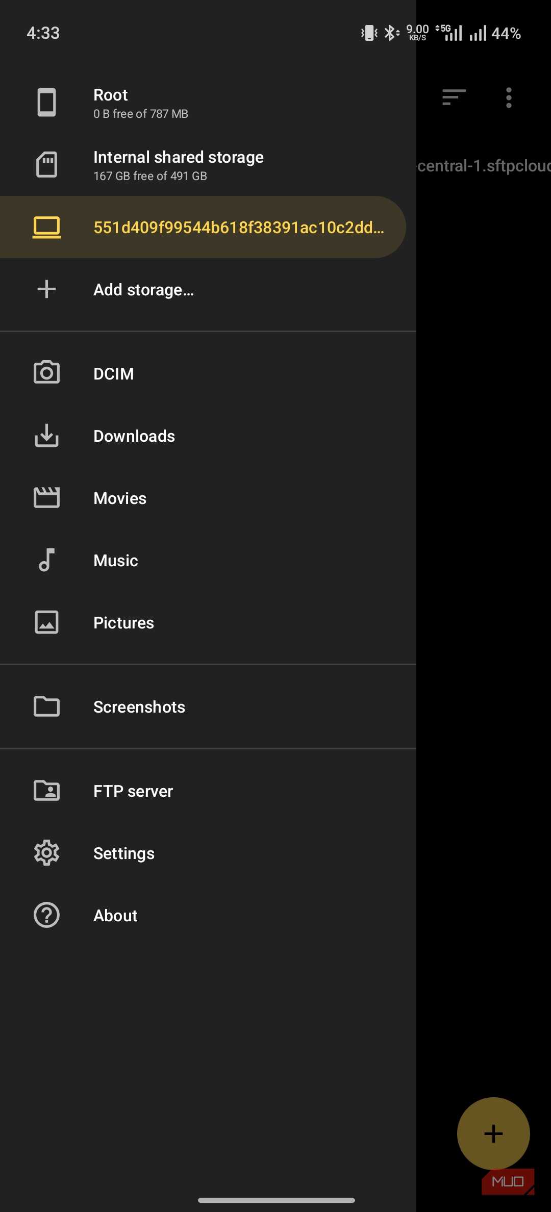 material files showing the remote server access option