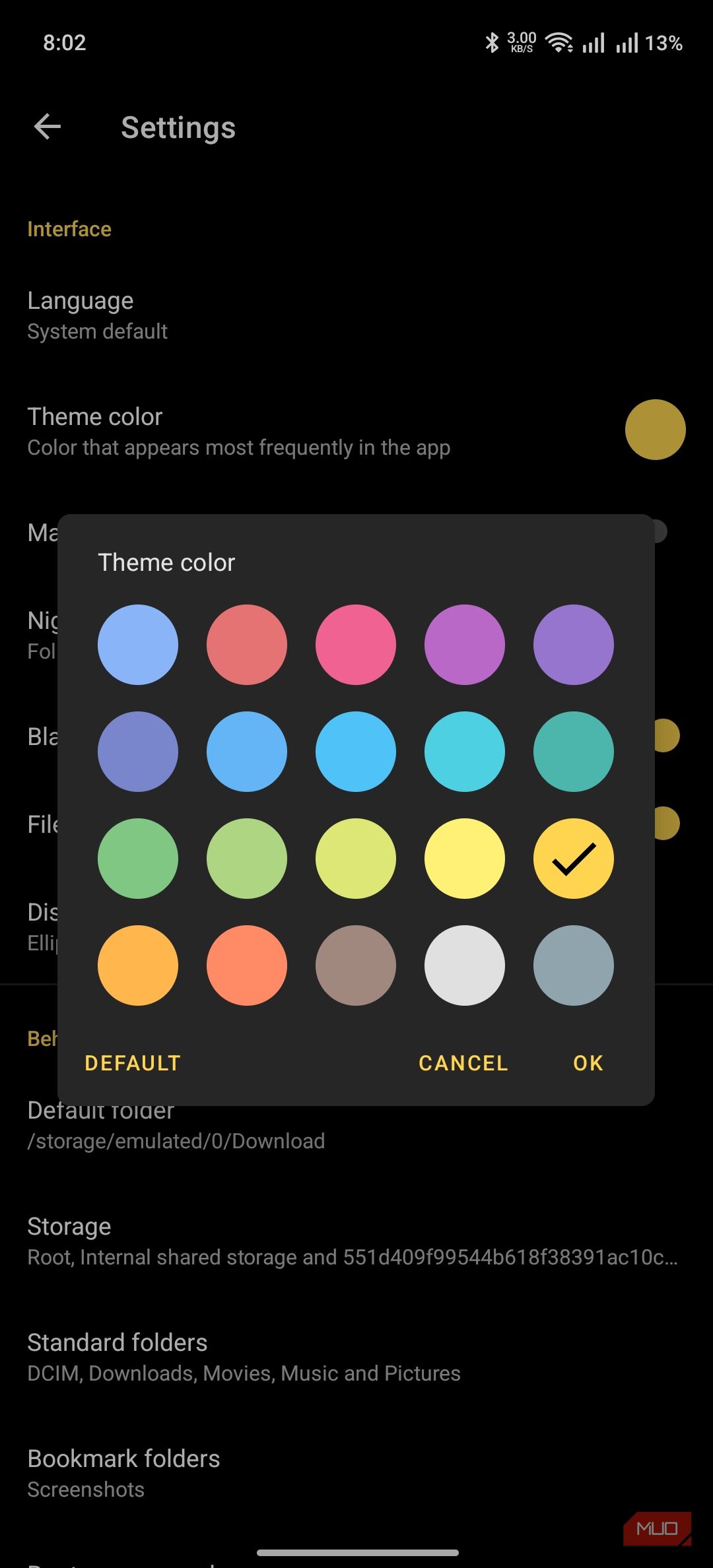 material files showing theming options