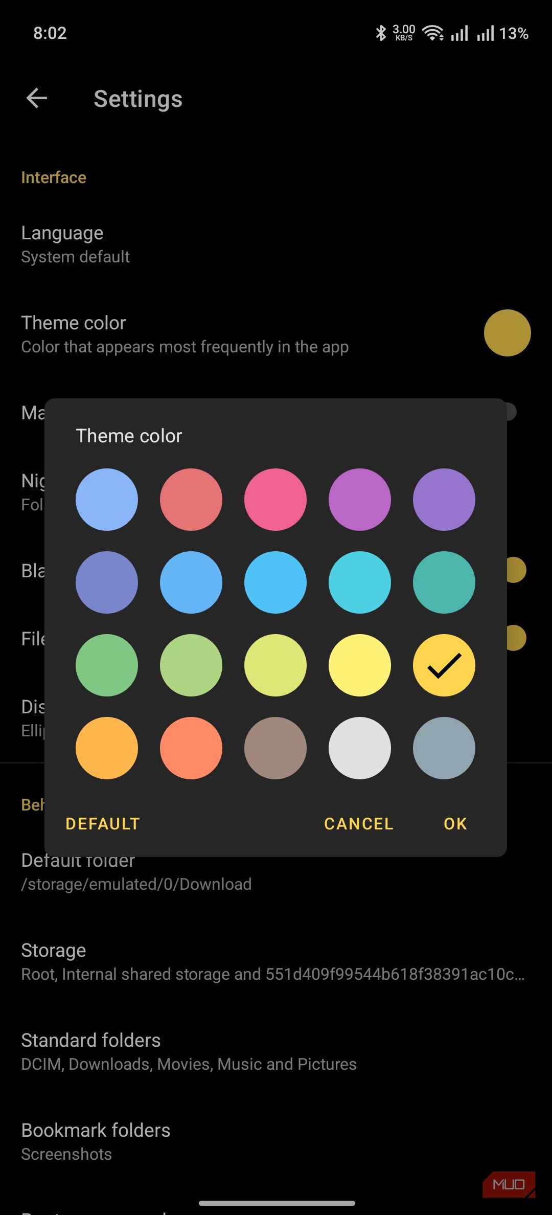 material files showing theming options