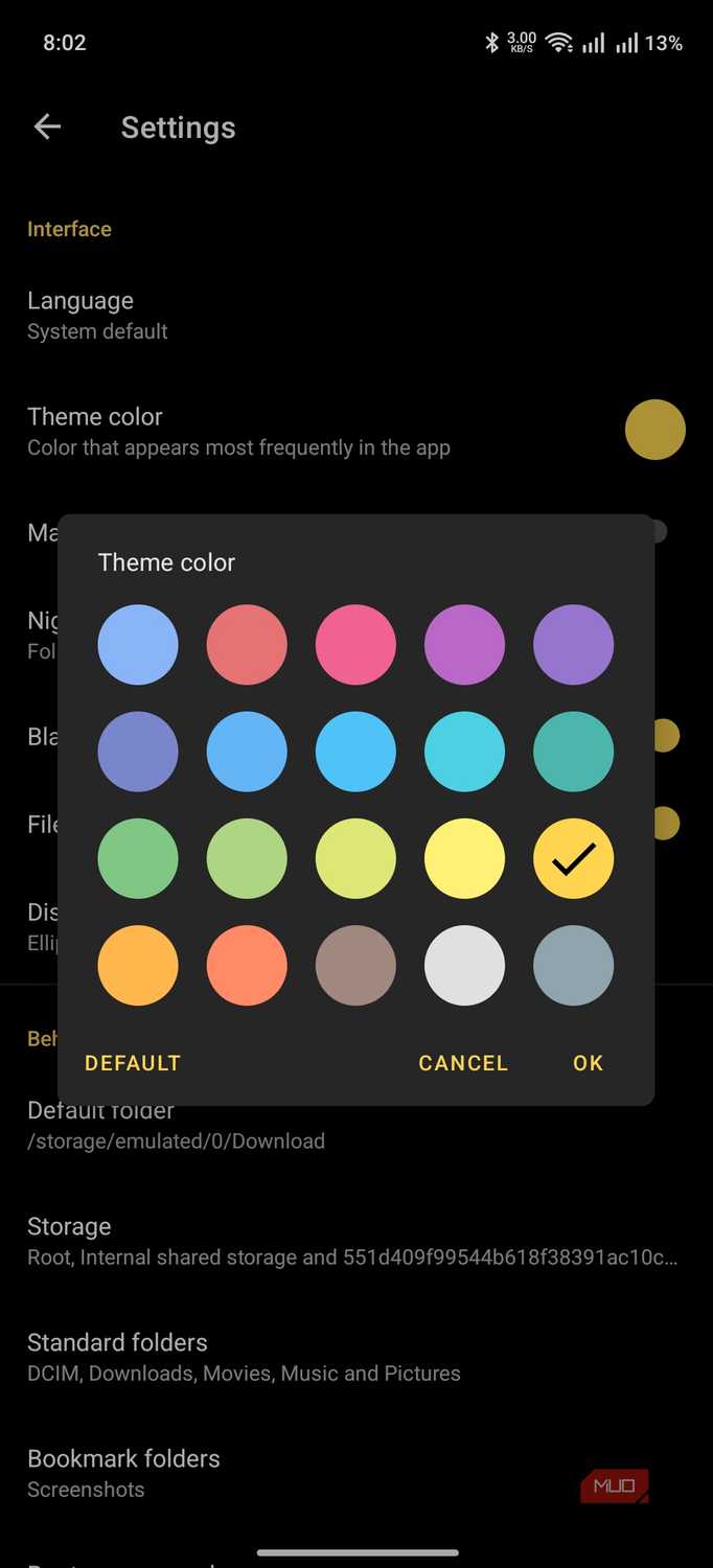 material files showing theming options