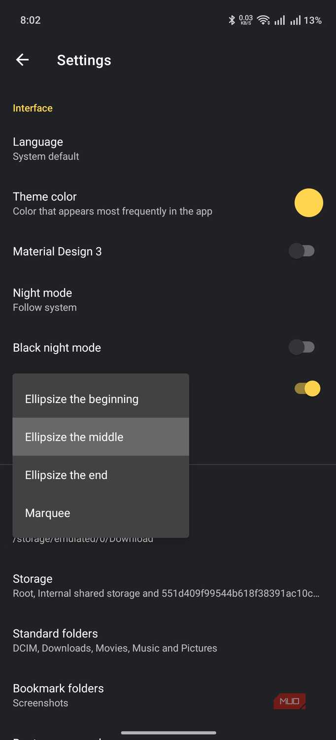 material files showing the option to customize lengthy names