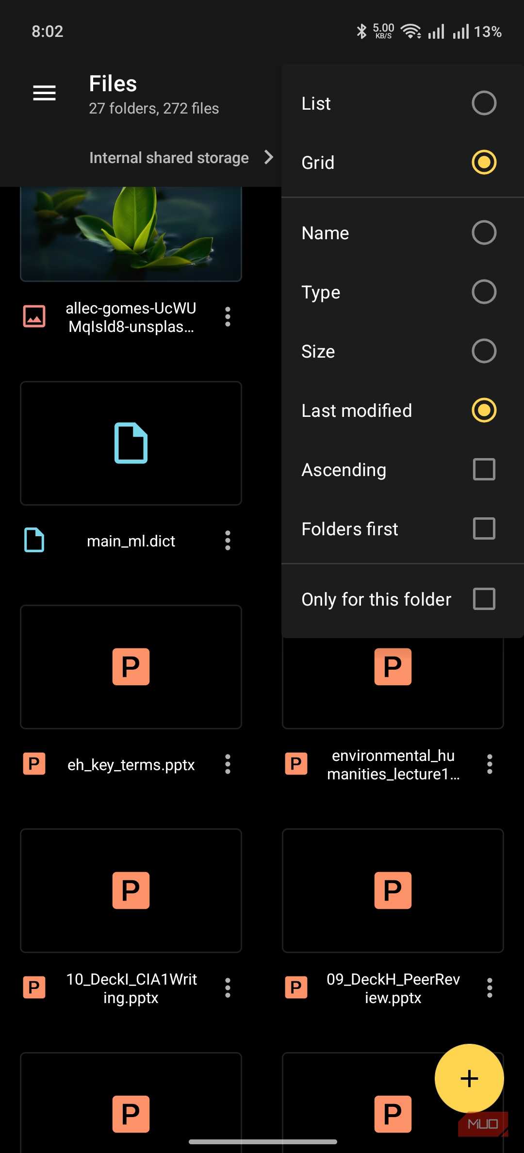 material files showing multiple viewing options
