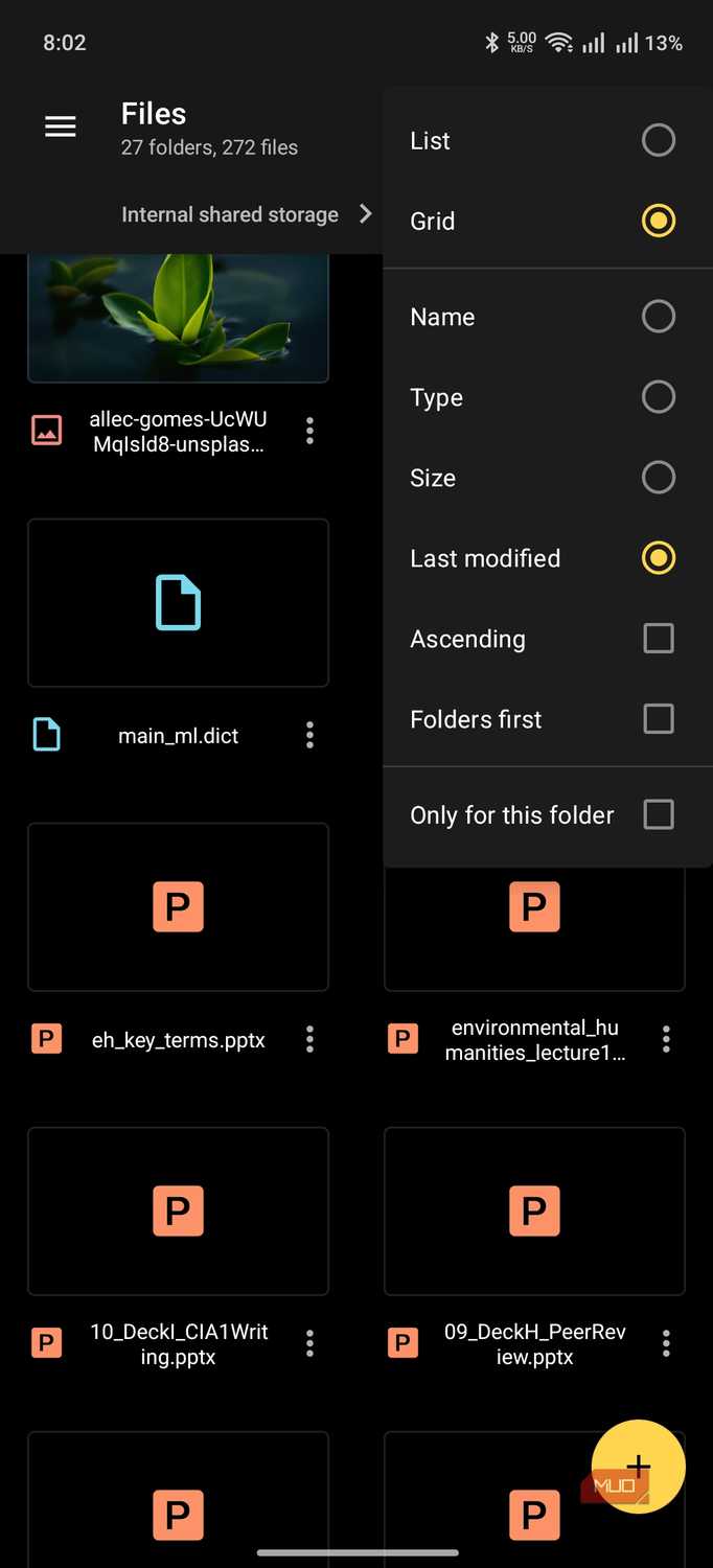 material files showing multiple viewing options