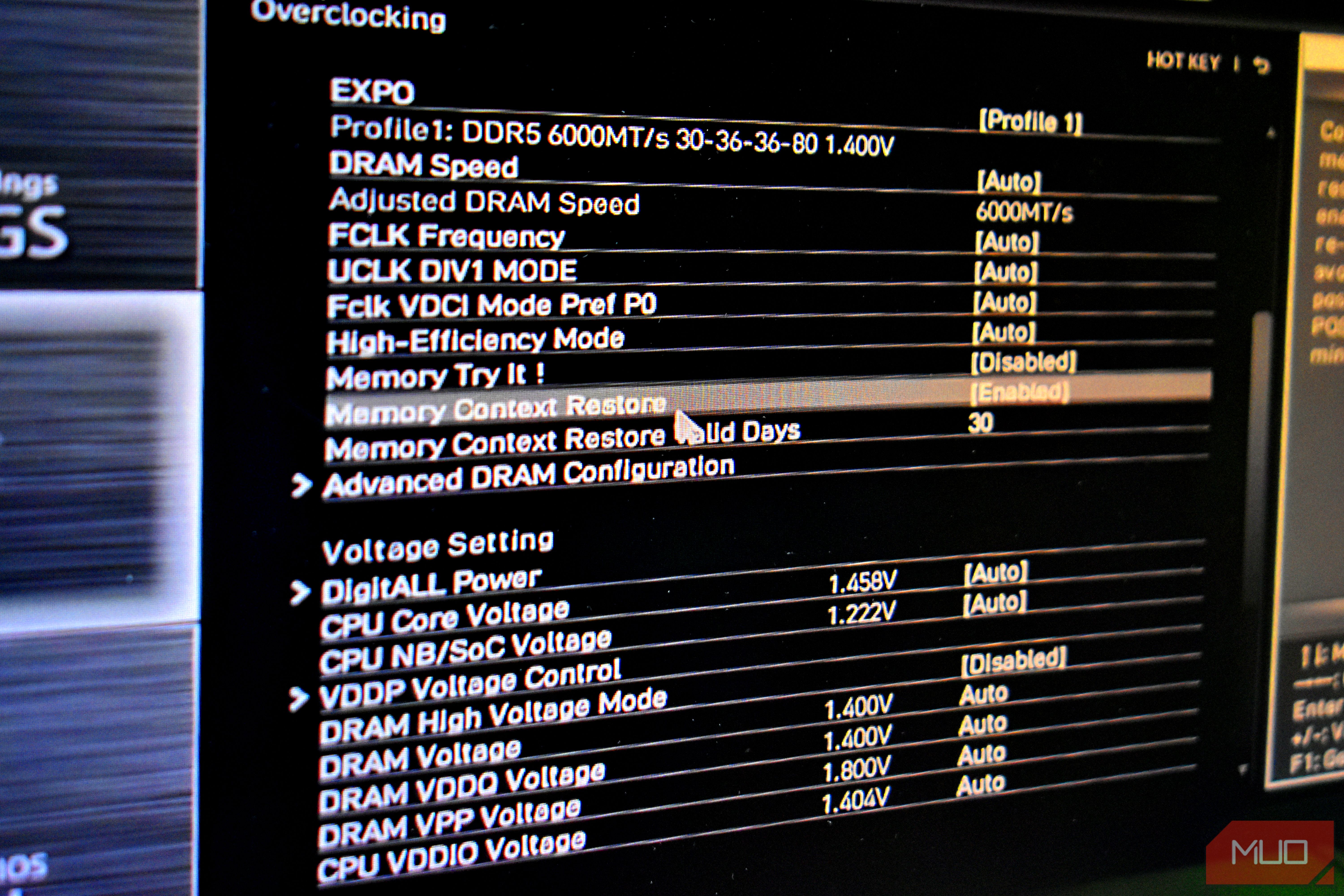memory context restore option in msi bios.