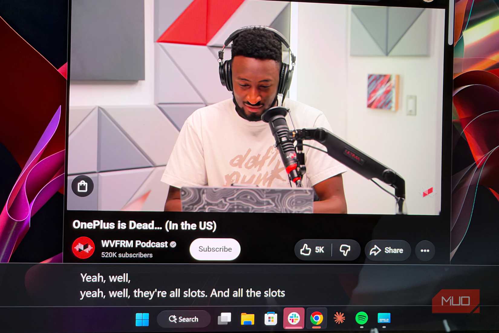 windows live captions on a youtube video of mkbhd