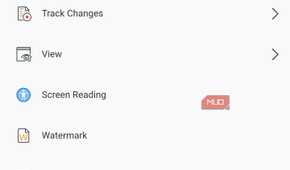 Mobile document editing app menu with options