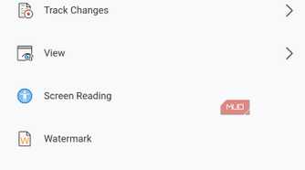 Mobile document editing app menu with options