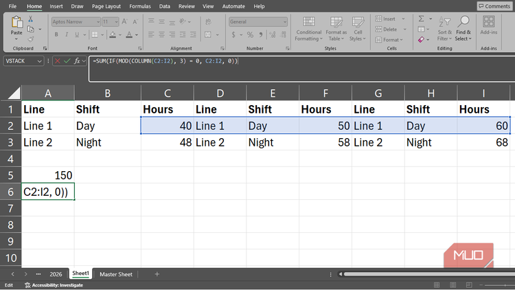 MOD in a SUM formula to select a specific column to tally in Excel.