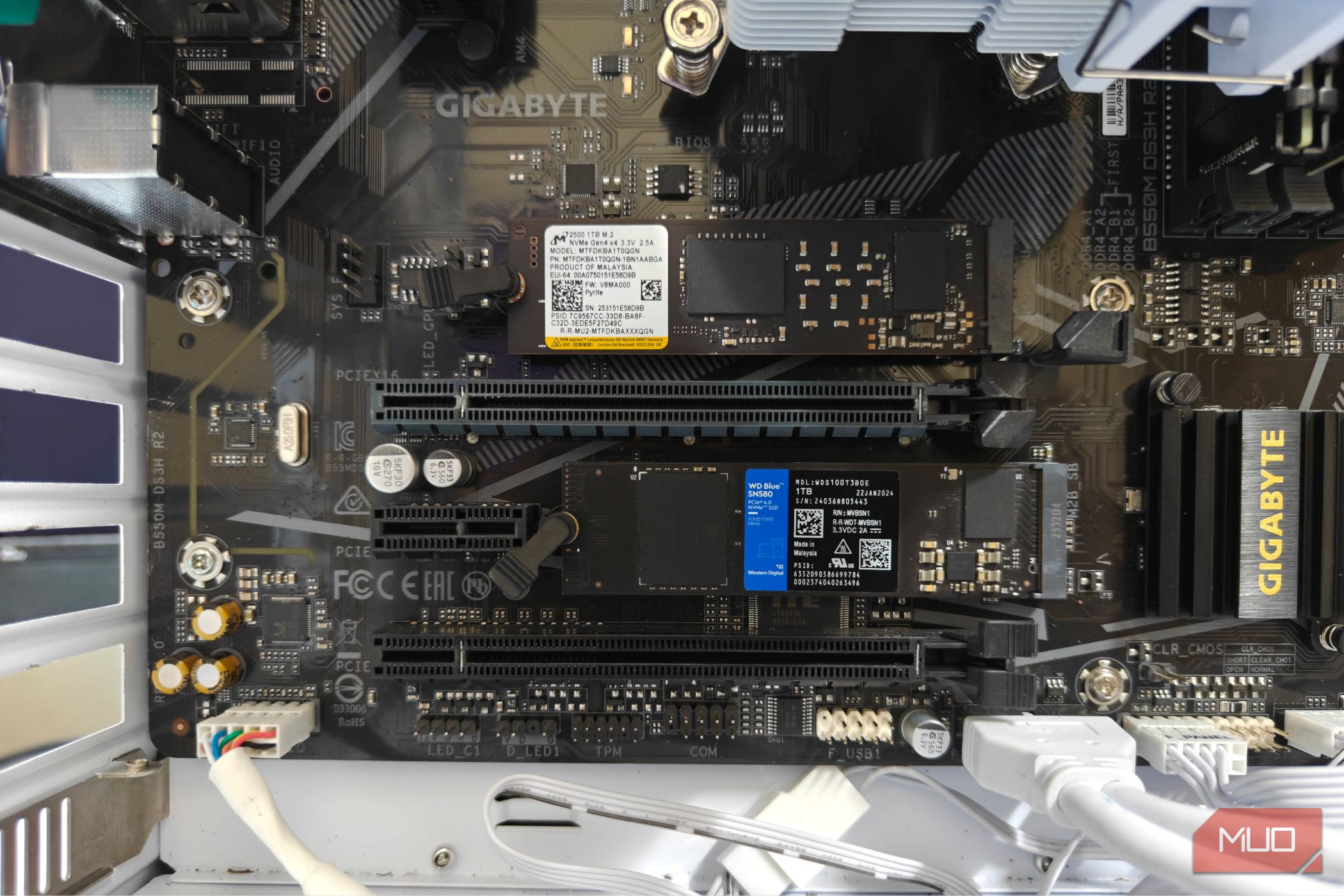 PCIe slots on a motherboard