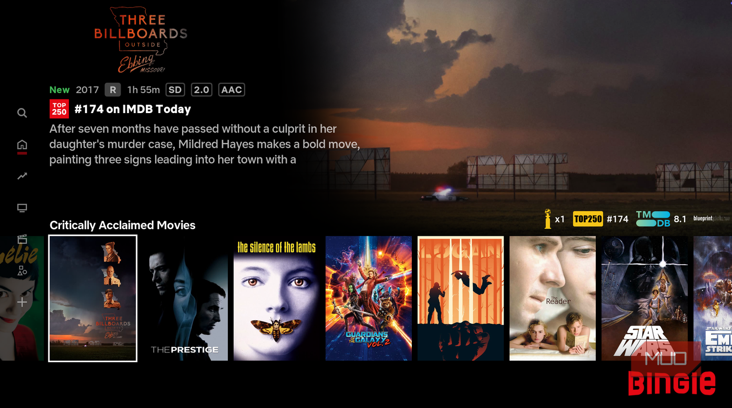 Mpvies as they appear in Kodi's Bingie skin.