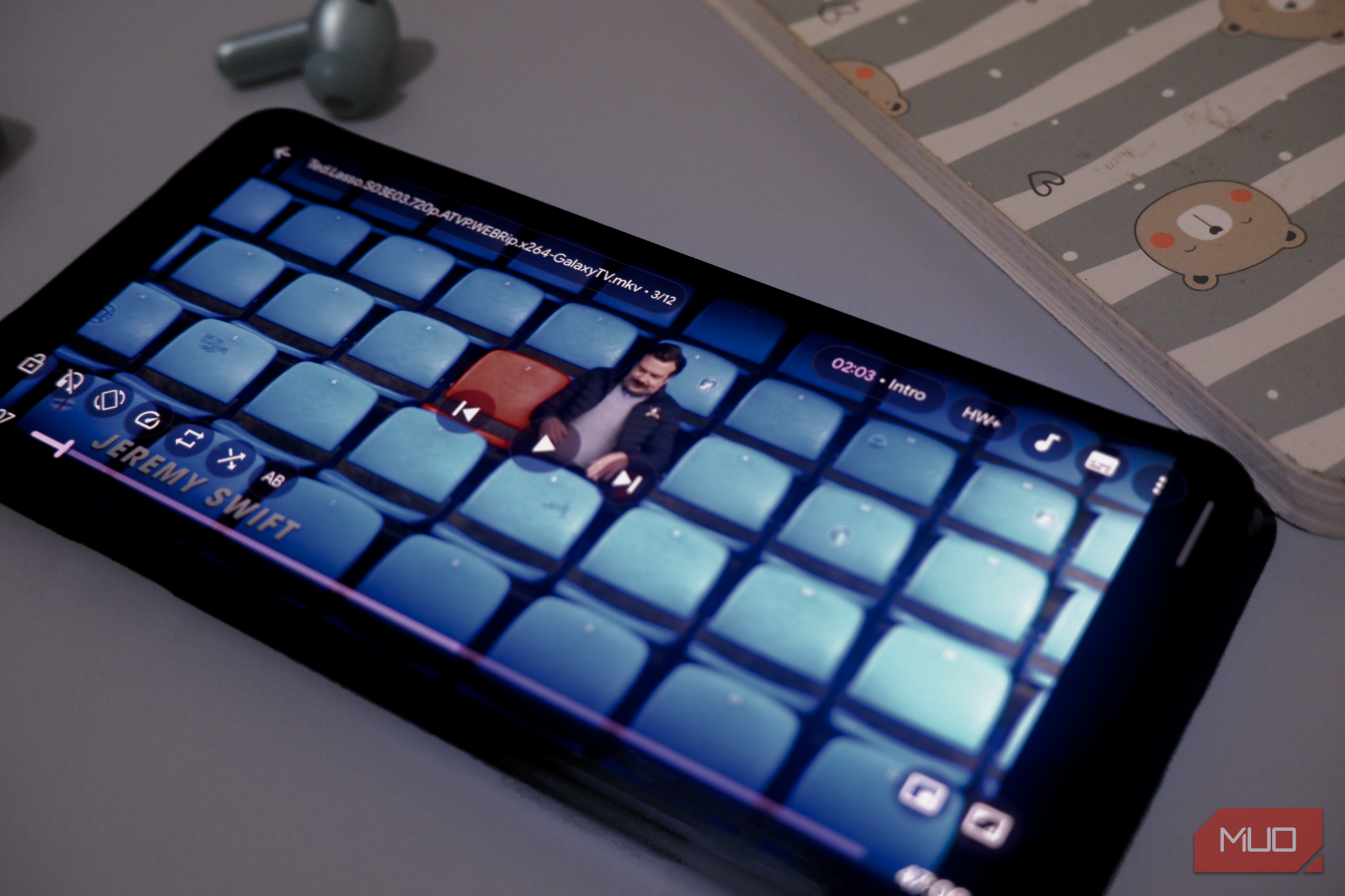 an Android smartphone on a table running mpvRex player