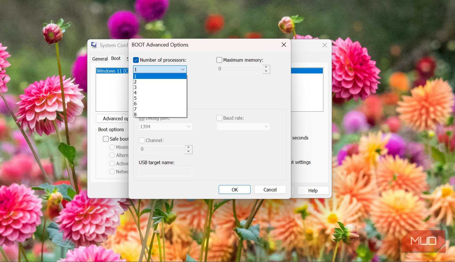 msconfig number of processes option