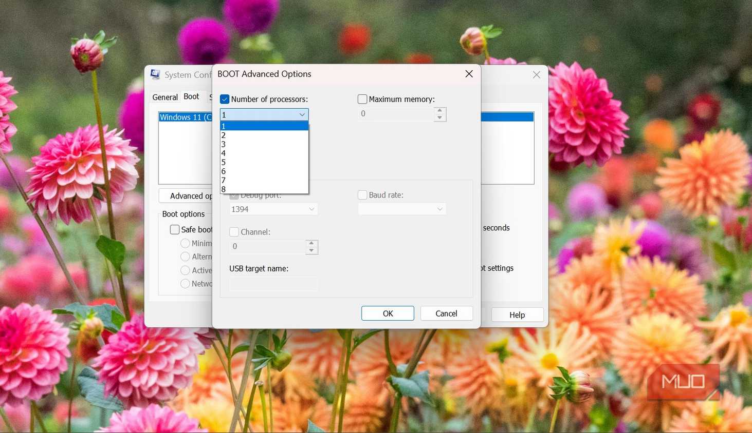 msconfig number of processes option