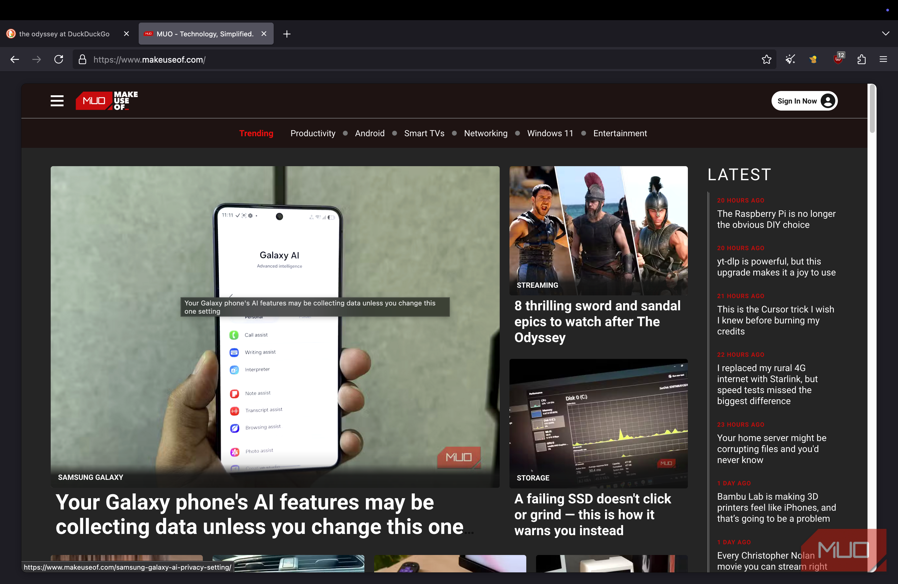 Mullvad browser displaying a web page