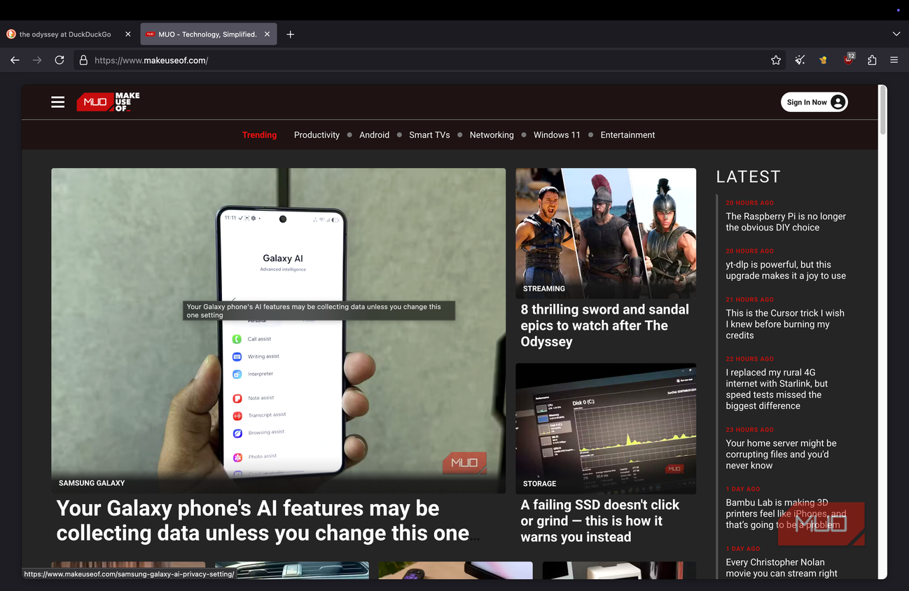 Mullvad browser displaying a web page
