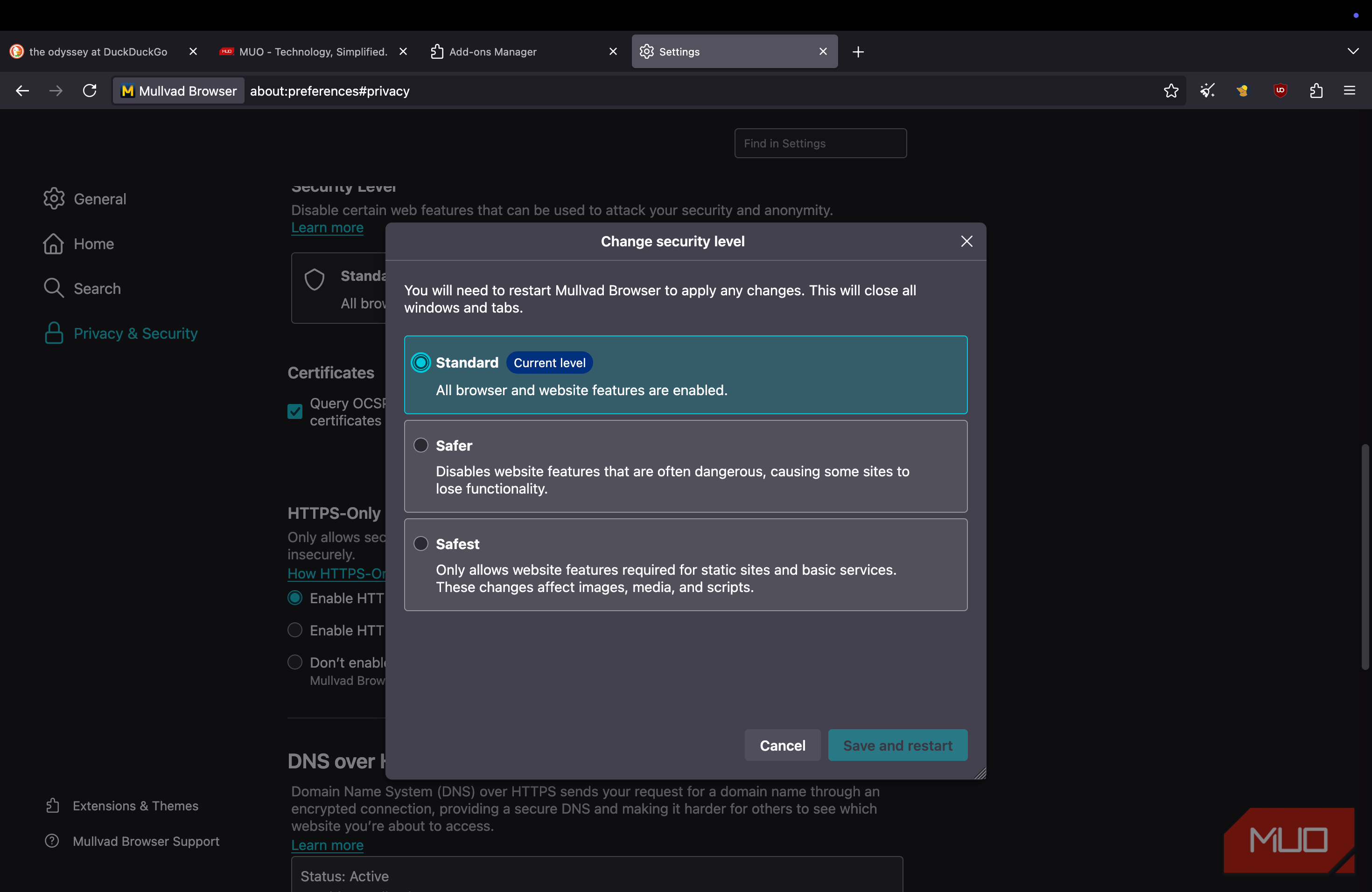 Mullvad are also showing the security options