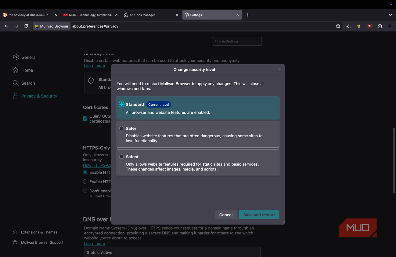 Mullvad are also showing the security options