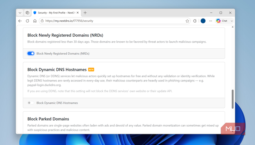 NextDNS showing NRD setting page