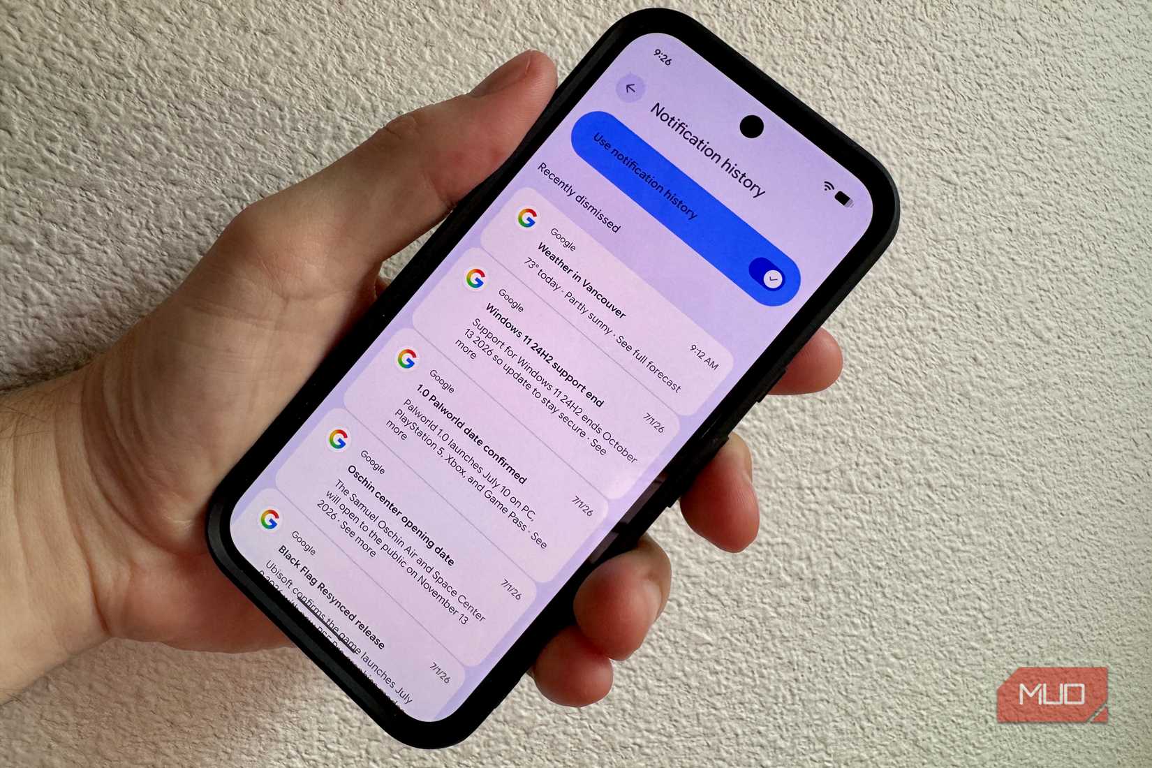 Notification history full on Pixel