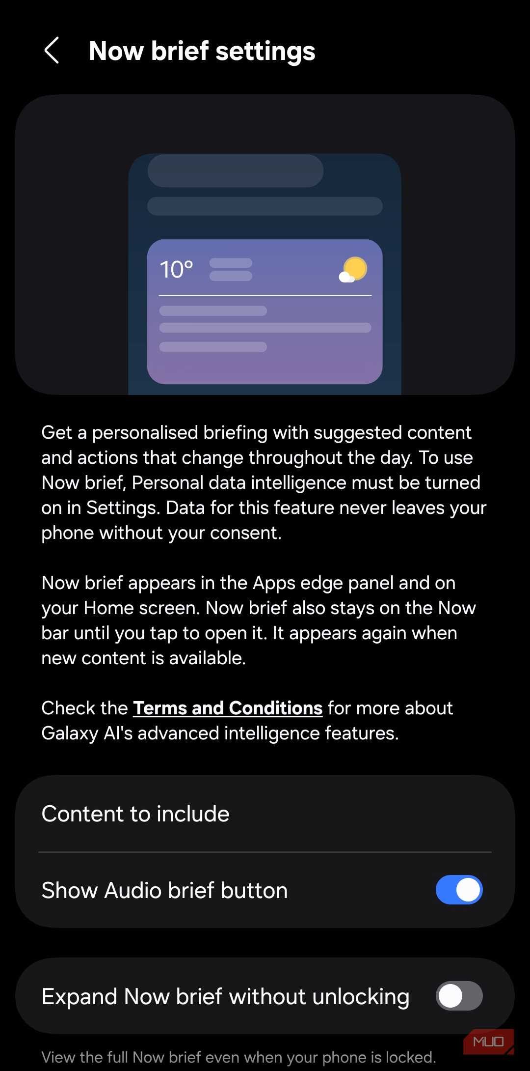 Now brief feature on Galaxy phone