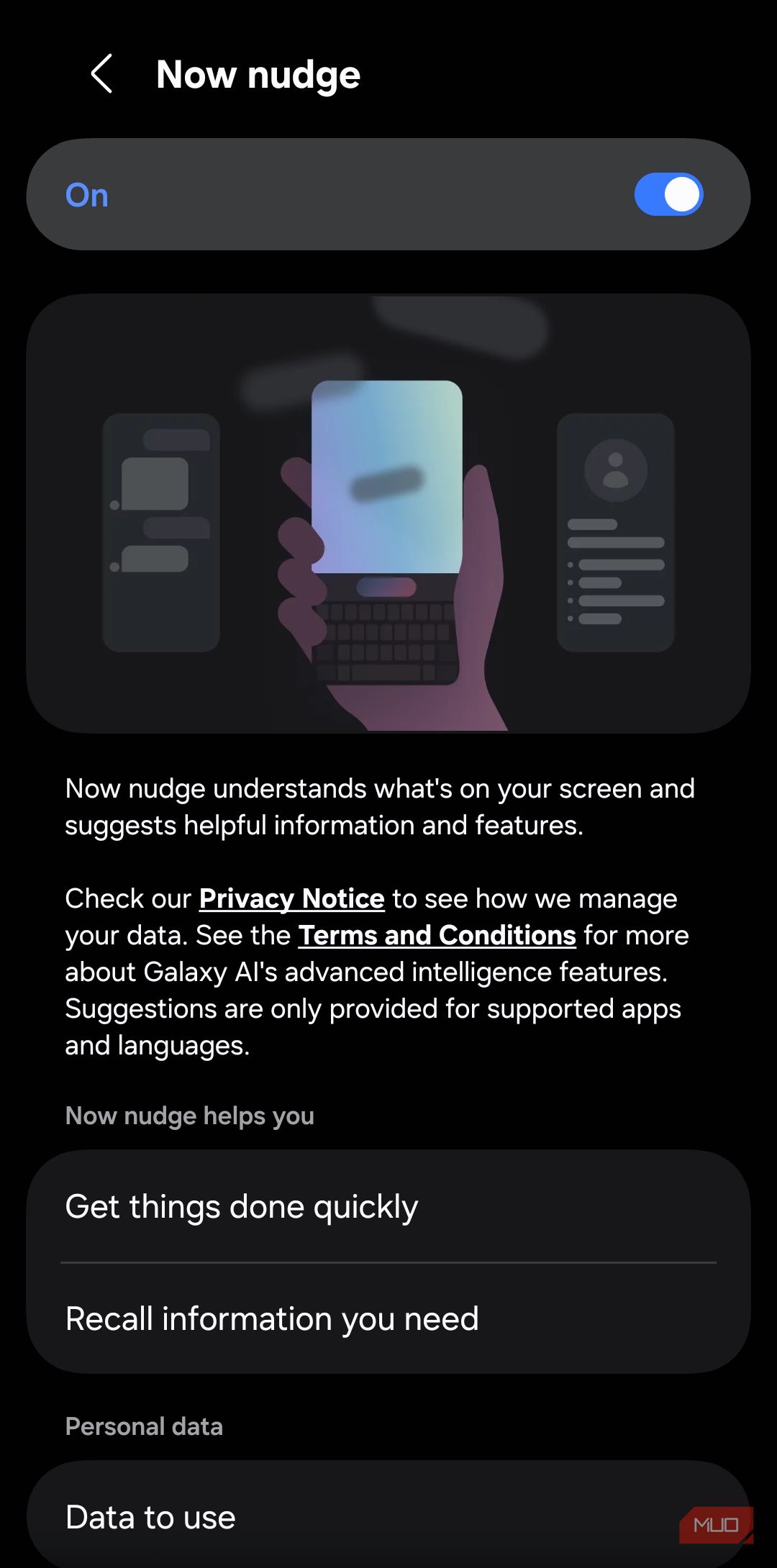 Now nudge feature on Galaxy phone