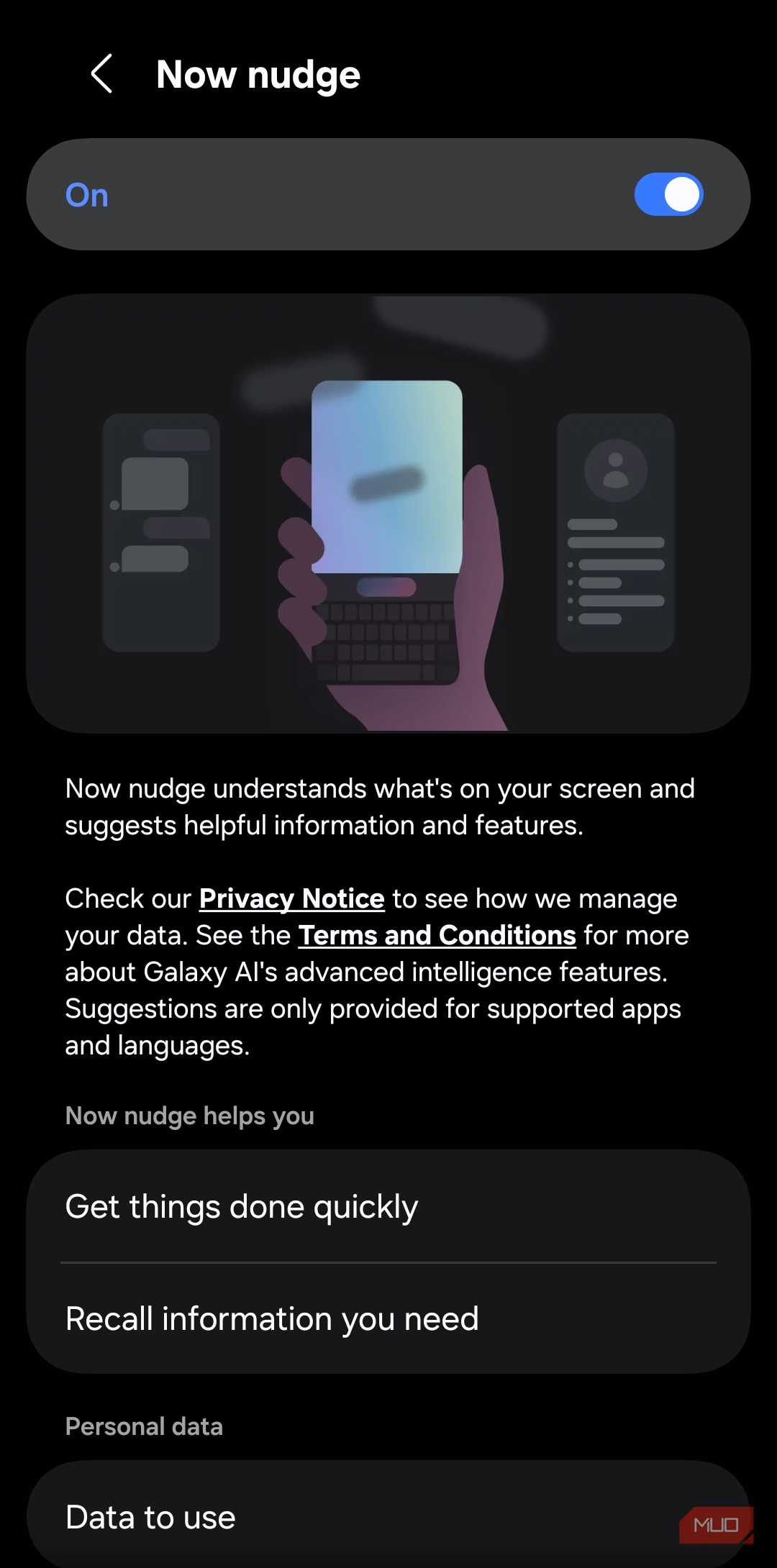 Now nudge feature on Galaxy phone