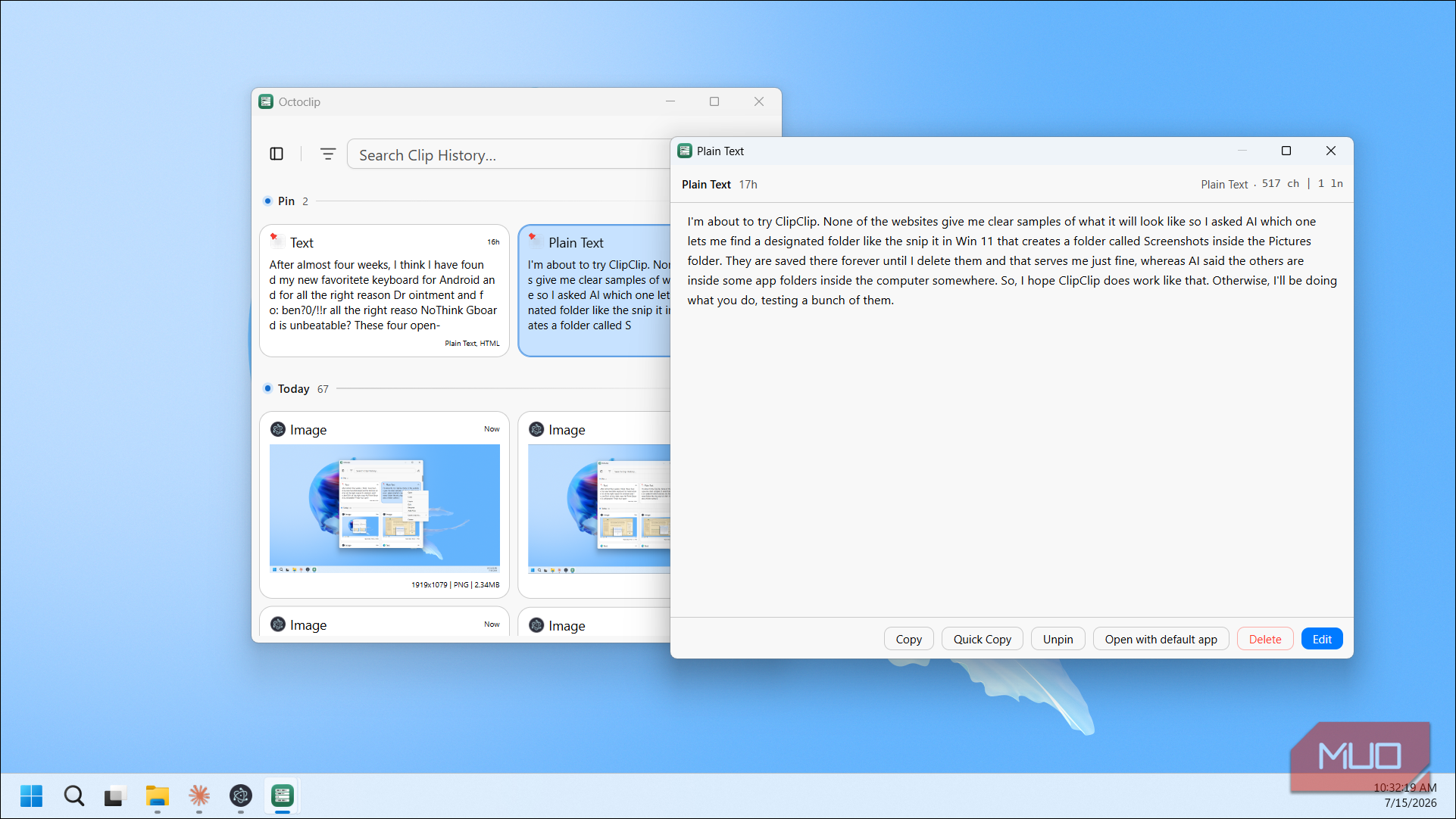 Octoclip plain text clip detail view