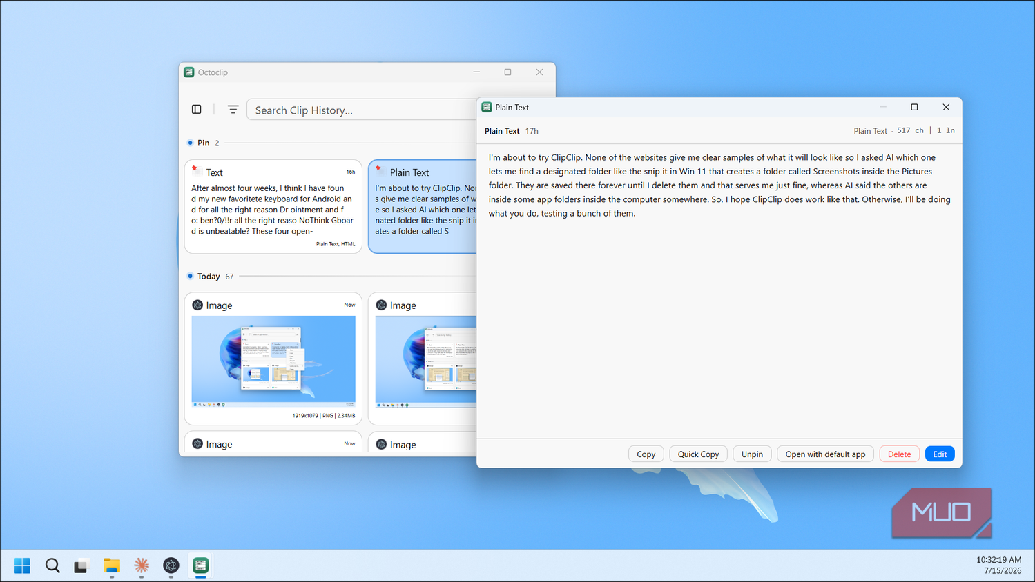 Octoclip plain text clip detail view