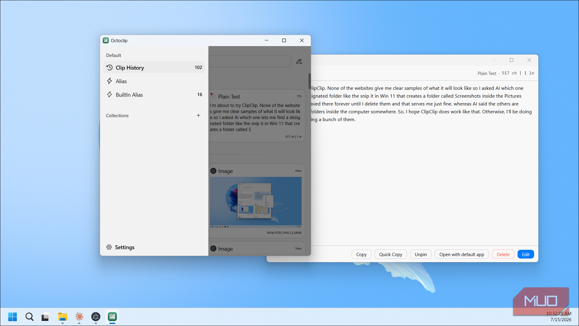 Octoclip sidebar clip history and collections