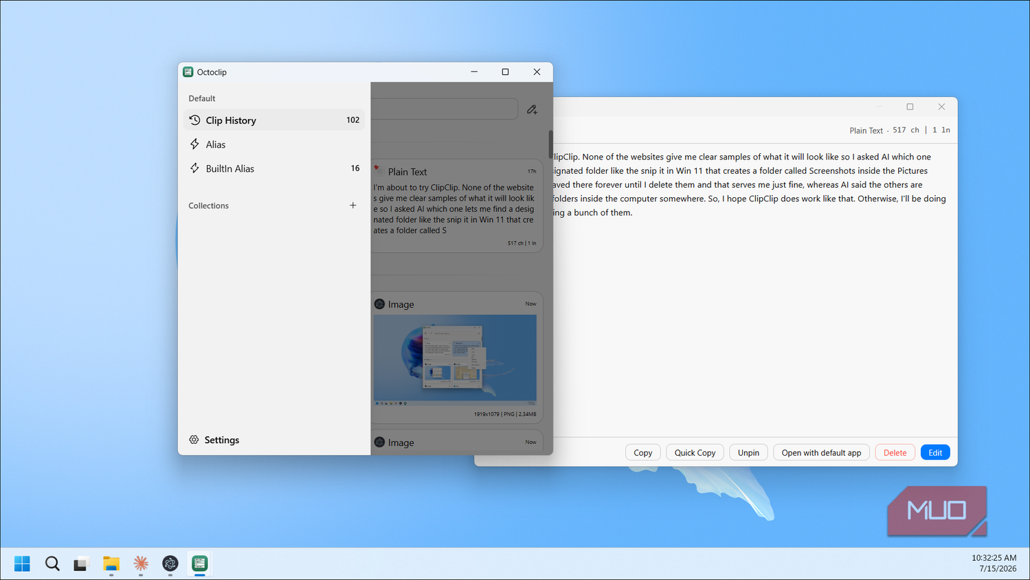Octoclip sidebar clip history and collections