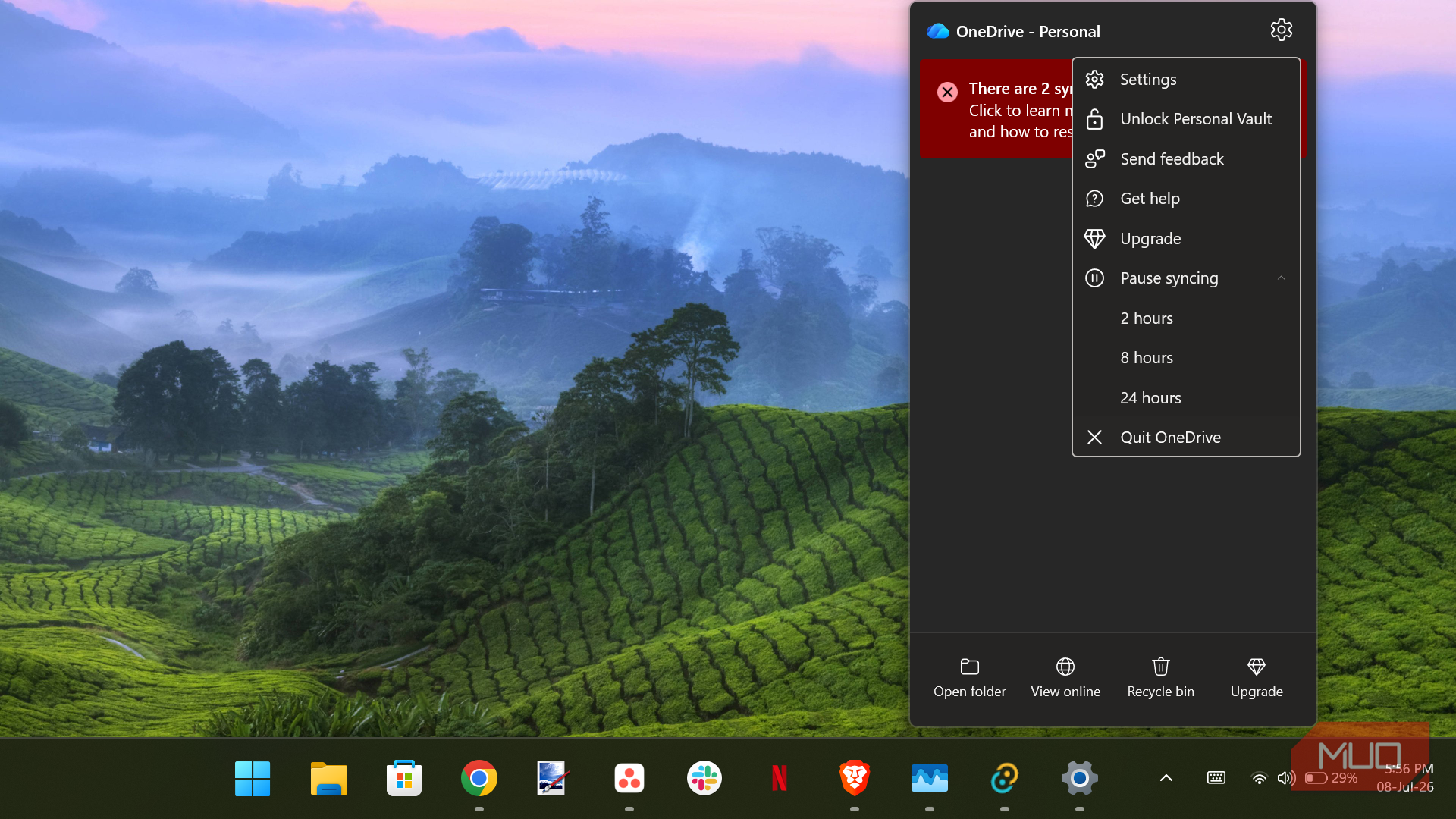 OneDrive application menu.