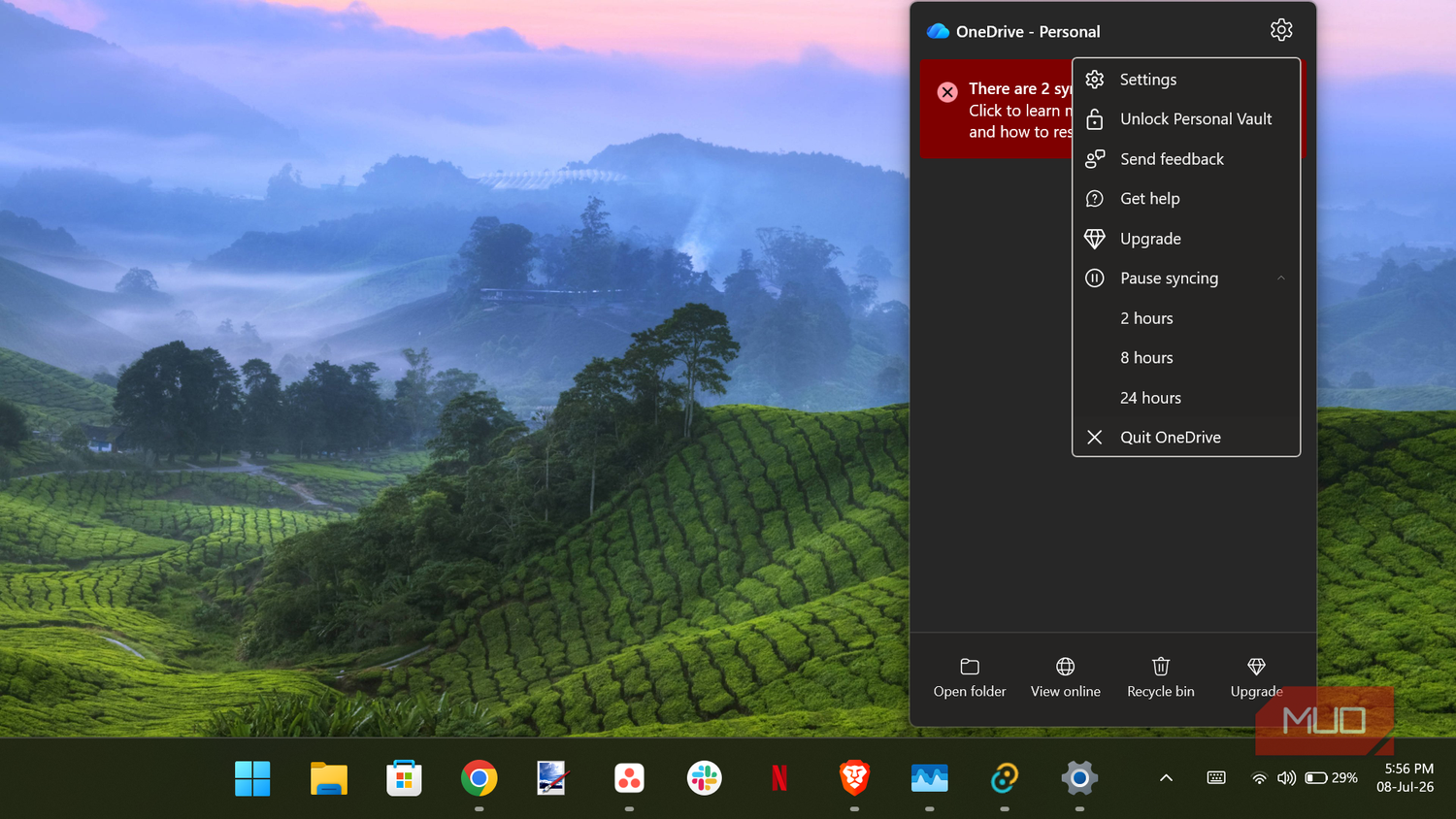 OneDrive application menu.