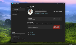 OneDrive settings window showing account details_