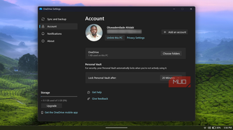 OneDrive settings window showing account details_