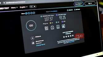 ookla speed test on laptop screen.