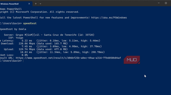 ookla speedtest running in windows terminal