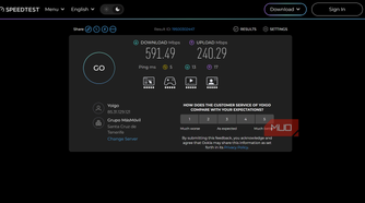 ookla speedtest showing 600mbps download speed in spain.