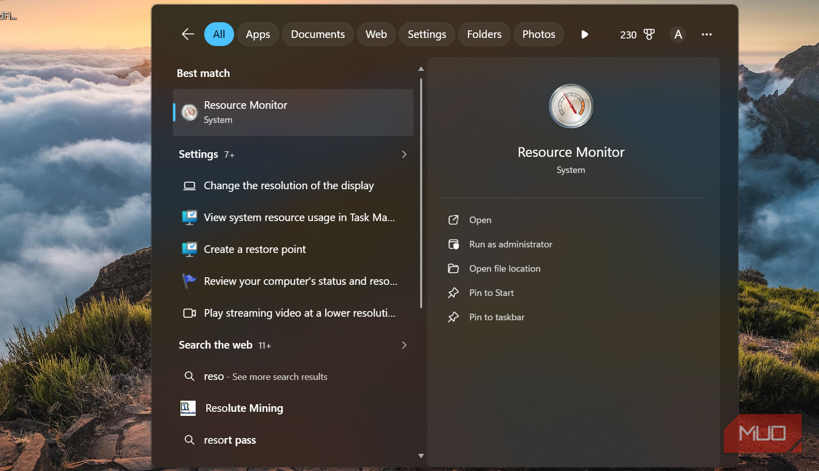 Opening Resource Monitor