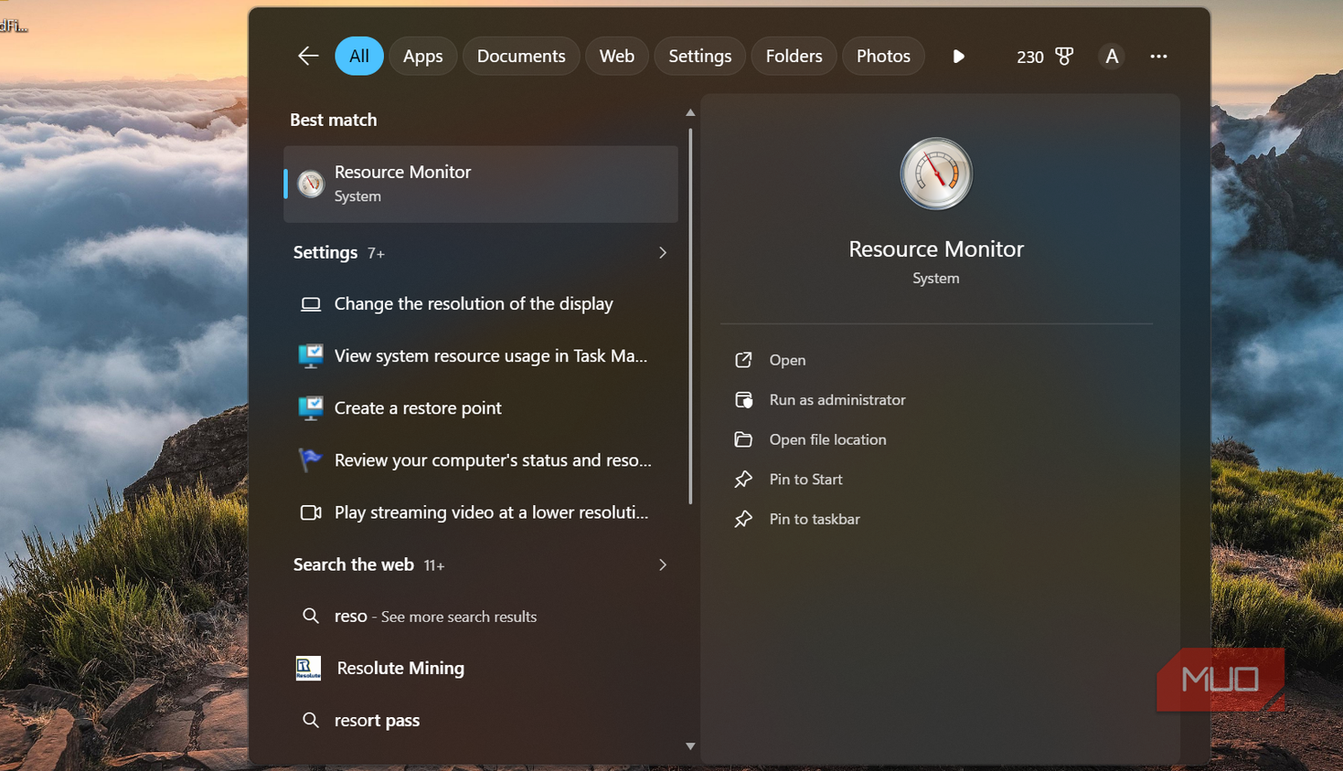 Opening Resource Monitor