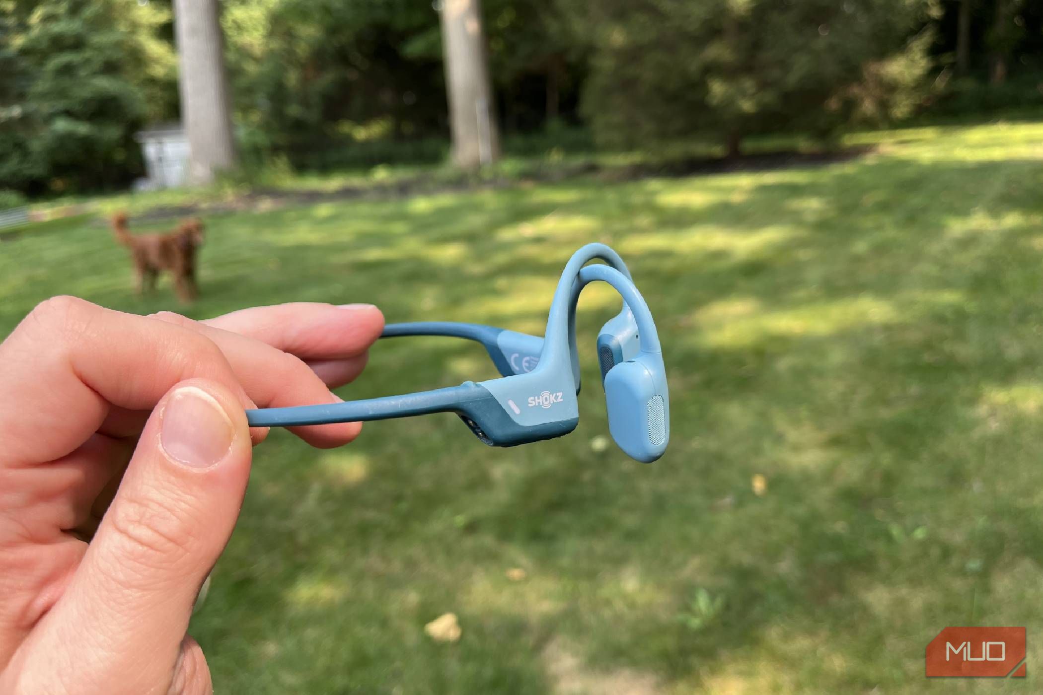 The side of Shokz OpenRun Pro bone conduction headphones.