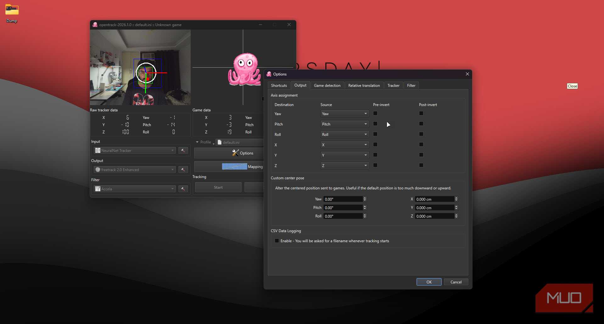 OpenTrack axis assignment menu.